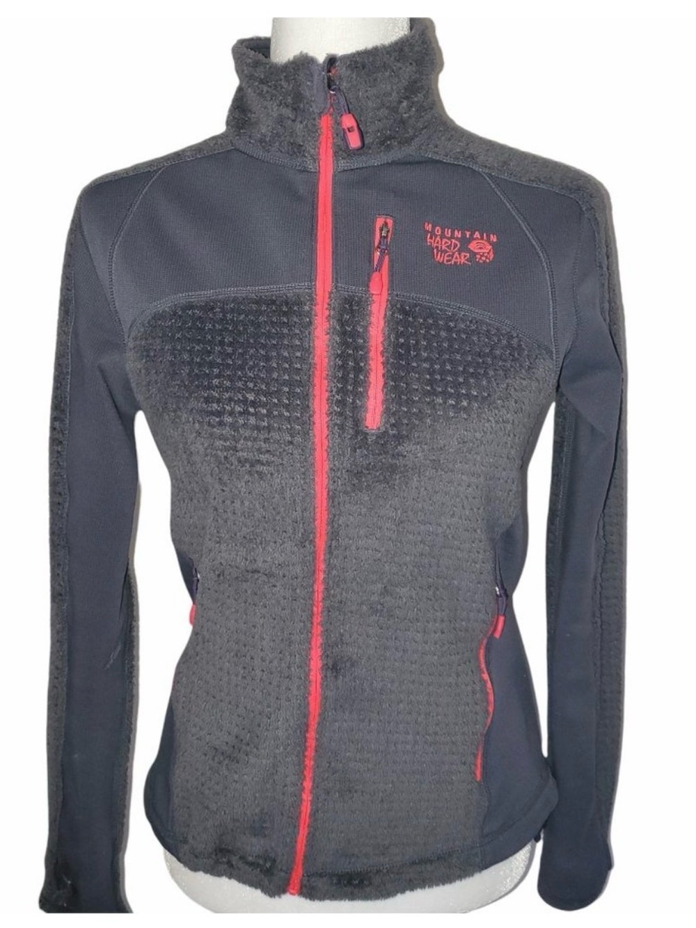 Mountain Hardwear Women's Charcoal Gray Fleece Jacket with Pink Trim